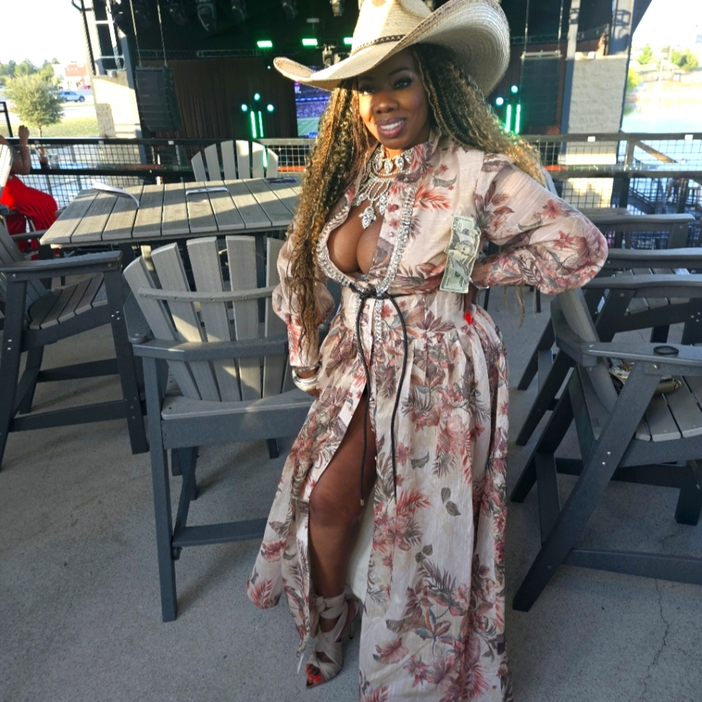 Mae West western style dress with bling embellishments organza silk maxi